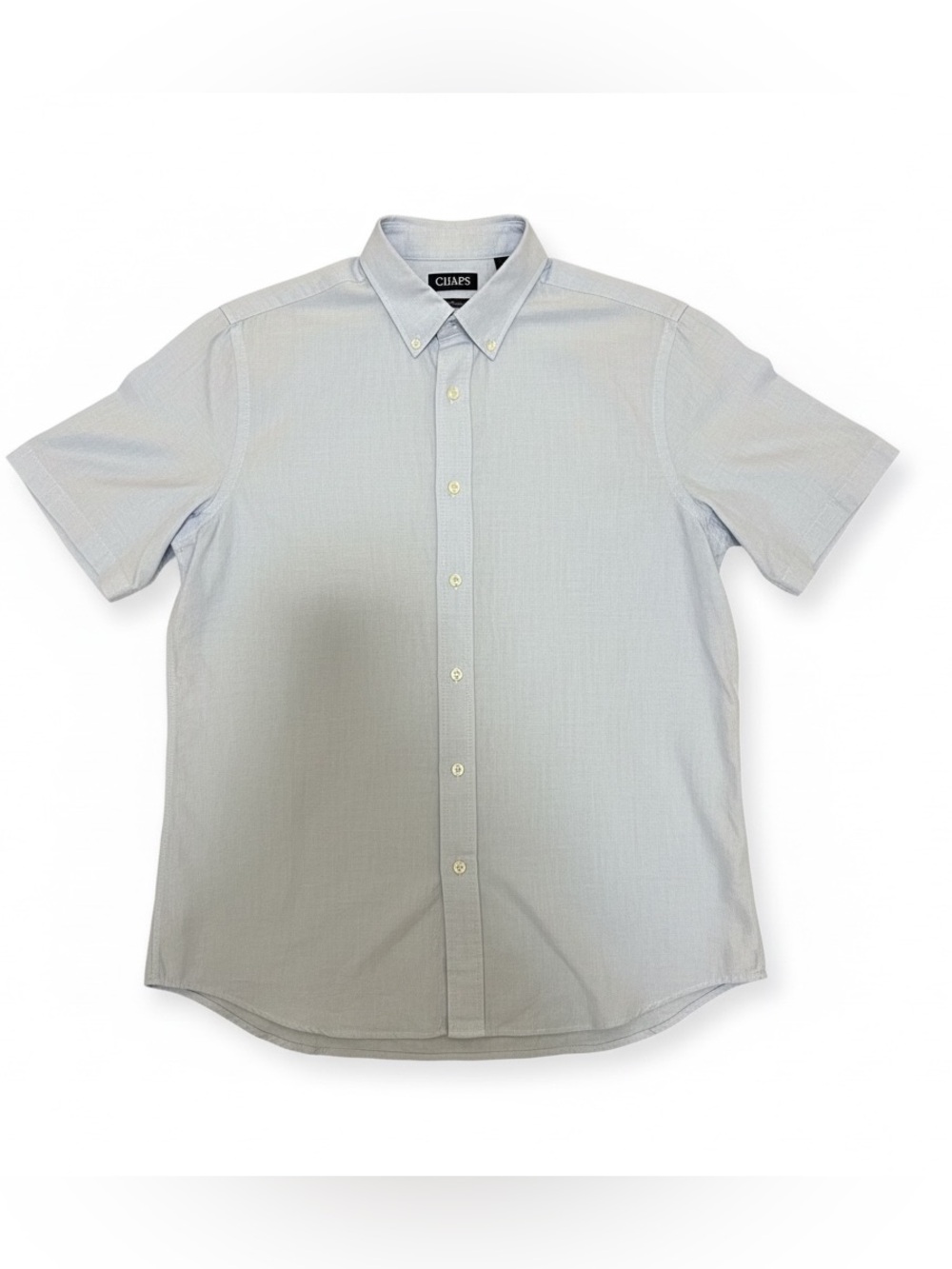 CHAPS Men's Short Sleeve Linen Cotton Button-Down Shirt Light Blue Large